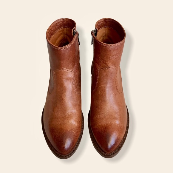 Frye Brooke Short Cognac Inside Zip Ankle Booties - Picture 6 of 16